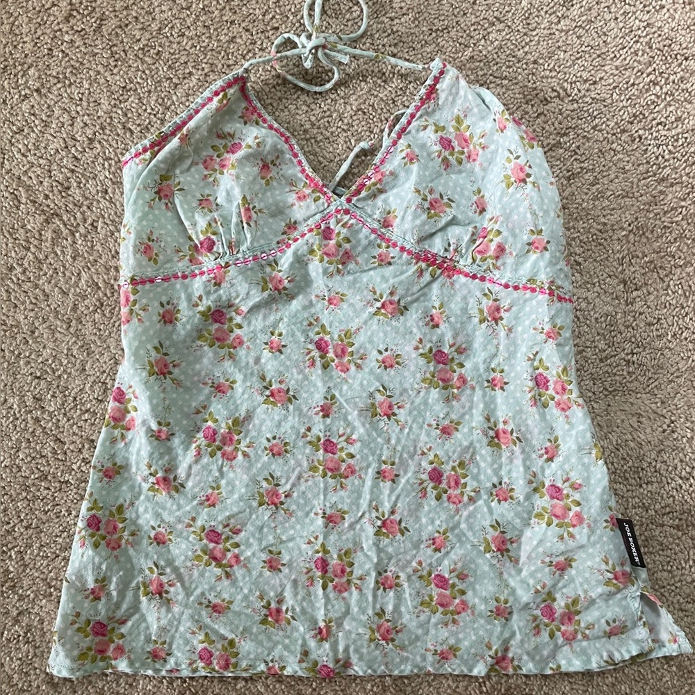 Vintage Floral Polka Dot Joe Boxer Sequin Halter Top